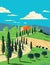 Vineyard in Tuscan Countryside Tuscany Central Italy WPA Art Deco Poster