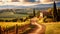 Vineyard in Tuscany, Italy. Vineyards at sunset, AI Generated