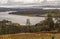 Vineyard and winery on the Tamar river bank viewed from Bradys Lookout