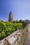 Vineyards with Arbois church, Department Jura, Franche-Comte, France