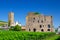 Vineyards green field, Bromserburg medieval stone lowland castle