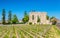 Vineyards and ruins of an ancient convent in Saint Emilion, France