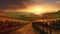 Vineyards sunset panorama. Generative AI