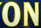 Vintage 1930s weathered enamel ON text on an enamelled sign in blue, yellow and white