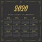 Vintage 2020 year calendar, weeks start on Monday