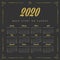 Vintage 2020 year calendar, weeks start on Sunday