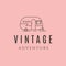 vintage adventure camper trailer line art logo vector symbol illustration design