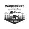 Vintage adventure hand drawn label design. Definition of wanderlust sign and outdoor activity symbols - mountains