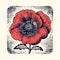 Vintage Aesthetic Red Poppy Woodcut Illustration - High Resolution