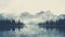 Vintage Aesthetic: Serene Lake With Foggy Mountain Scene