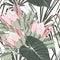 Vintage african seamless pattern.Tropical flowers background. Banksia, protea line illustration.