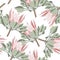 Vintage african seamless pattern.Tropical flowers background. Banksia, protea line illustration.