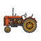 Vintage agricultural tractor, sketch. Hand drawn Vector