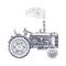 Vintage agricultural tractor, sketch. Hand drawn Vector