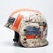 Vintage Aircraft Helmet With Textured Splashes In Orange And Blue