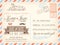 Vintage airmail postcard background template for wedding invitation