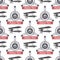 Vintage airplane tour pattern. Biplane propellers seamless background with ribbon, biplanes. Retro Plane wallpaper and