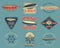 Vintage airship logo designs set. Retro Dirigible badges collection. Airplane Label design. Old . Use as fly logos