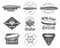 Vintage airship logo designs set. Retro Dirigible badges collection. Airplane Label vector design. Old sketching style
