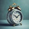 A vintage alarm clock on a blurred background