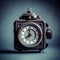 A vintage alarm clock on a blurred background