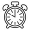 Vintage alarm clock with button, 10 pm, 10 am line icon, time concept, timepiece vector sign on white background
