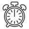 Vintage alarm clock with button, 12 pm, 12 am line icon, time concept, timepiece vector sign on white background