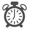 Vintage alarm clock with button, 7 pm, 7 am solid icon, time concept, timepiece vector sign on white background, glyph