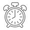 Vintage alarm clock with button, 8 pm, 8 am thin line icon, time concept, timepiece vector sign on white background