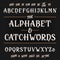 Vintage alphabet vector font with catchwords. Ornate letters and catchwords.