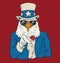 Vintage American bald eagle dressed as Uncle Sam.