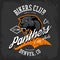 Vintage American furious panther bikers club tee print vector design on dark background.