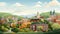 Vintage Americana: Charming University Landscape Painting