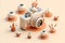 Vintage Analog Camera Knolling - Lifestyle Concept for Nostalgic Photography Enthusiasts, Pink Fuzz