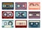Vintage analogue audio tape cassette icon set