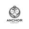 Vintage anchor badge logo design Illustration with circle rope drawing, Marine Design element for poster, card, logo