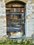 Vintage ancient door, time and history, wood, stones and moss