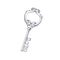 Vintage antique key of castle door. Etched engraved old unlocking item drawn in retro style. Outlined drawing of ancient