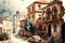 Vintage aquarelle painting of old city, creative digital illustration painting, vintage style