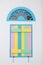 vintage arched wooden windows are painted in beautiful colors and are designed with bright colors on background. Bright rainbow