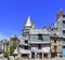 Vintage architecture of Old Town with Chateau de Vitre in background - Vitre, France