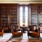 A vintage, Art Deco library with rich mahogany bookshelves, leather armchairs, and a rolling ladder3, Generative AI