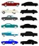 Vintage autos in silhouette and color