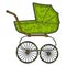 Vintage baby stroller. Sketch scratch board imitation color green.