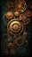 Vintage background with brass gears. Teal and orange toned. Steampunk background