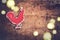 Vintage background with a homemade toy Rooster. Vintage symbol o