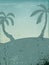 Vintage background with palms silhouettes in the blue shade. Grunge background for summer themes