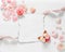 Vintage background with paper-frame and petals for congratulations