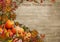 Vintage background with pumpkin and autumn leaves.Happy Thanksgiving