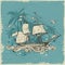 Vintage background with sailing vessel